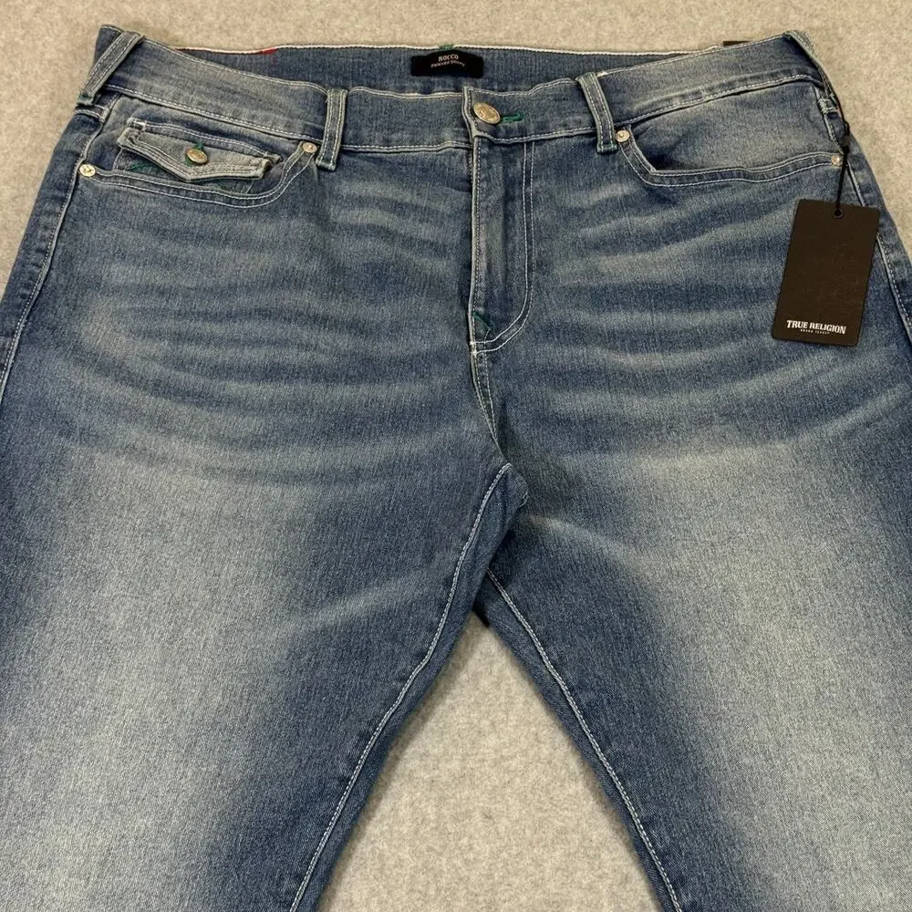 True Religion Men's Rocco SN Flap Relaxed Skinny Jeans 38x32 Light Wash NWT